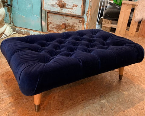 Dark Blue Velvet Footstool